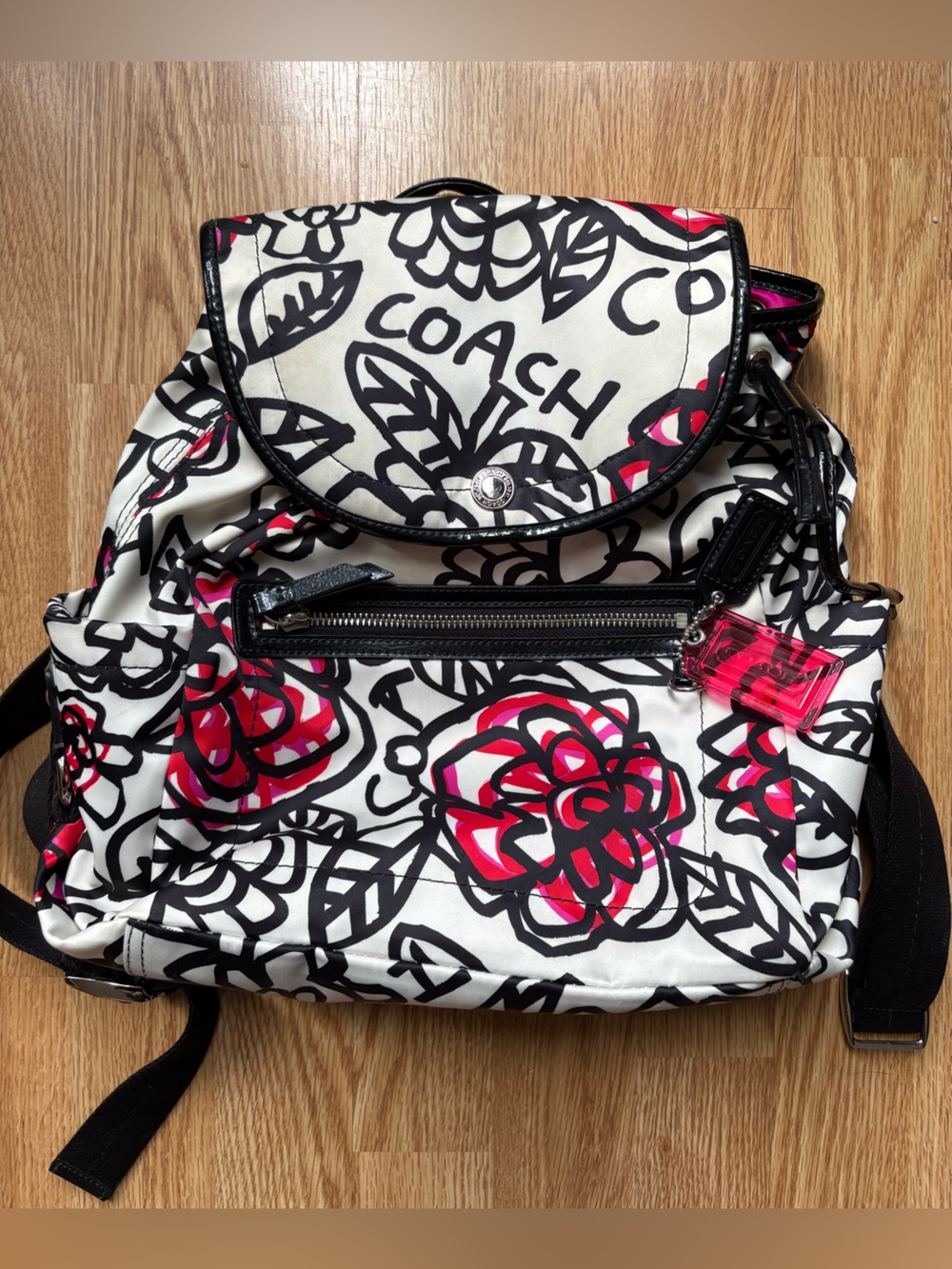 Coach Poppy Graffiti backpack black pink
